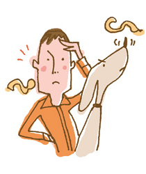 ガスのにおいに反応する男性とわんこのイラスト